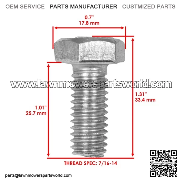 1920676SM 1656916SM Deck Spindle Blade Hex Bolts Screw & Washers for 7/16-14 X 1 - Image 2