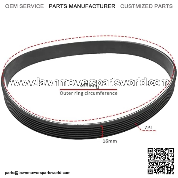 7PJ451 drive belt compatible with Bosch Rotak 320 lawn mower, 7 ribs closed loop, replacement rubber timing belt, width 16 mm, circumference 451 mm - Image 3