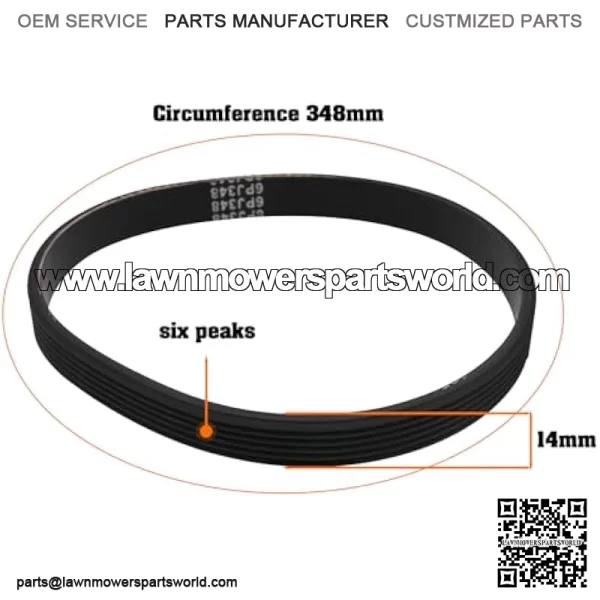 2 pcs. 6PJ348 rubber drive belt for electric mower, synchronous belt circumference 348 mm width 14 mm, suitable for most mowers - Image 3