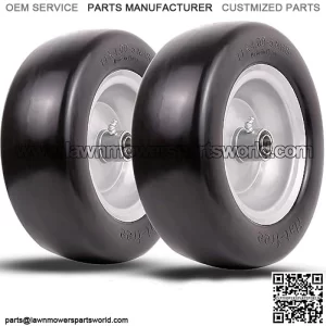 11×4.00-5 lawn mower tires flat free, Solid Smooth Tires and Wheel with 3/4″ or 5/8″ & 1/2″ Precision bearings, 3.4″-5″ Centered Hub, for Zero-Turn Lawn Mowers, Extra Universal Adapter Kit (2 Pack)