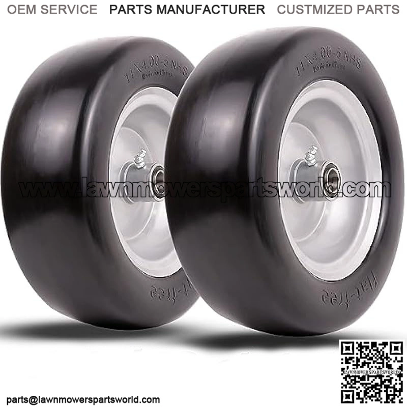 11×4.00-5 lawn mower tires flat free, Solid Smooth Tires and Wheel with 3/4″ or 5/8″ & 1/2″ Precision bearings, 3.4″-5″ Centered Hub, for Zero-Turn Lawn Mowers, Extra Universal Adapter Kit (2 Pack)