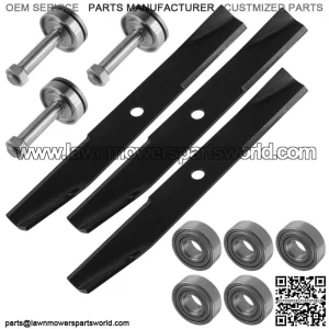 3x Spindle Shaft & Blade w/ Bearings For John Deere AM39912 AM31100 46"Deck