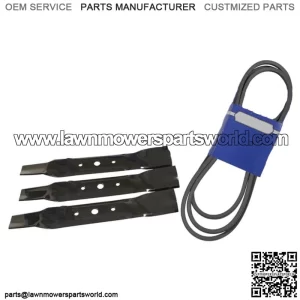 3 Blades & 1 Deck Belt Kit 48" Deck For John Deere Mower L120 L130; 785-704