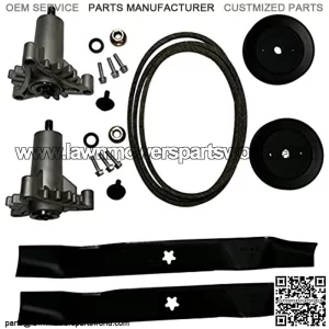mower parts deck rebuild kit for craftsman poulan included 2 heavy duty spindles 130794, 2 mulcher blades 134149, 2 pulleys 173436, deck belt 144959 95"