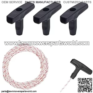 Annvchi Strimmer Pull Cord, Recoil Starter Rope 3mm X 10M, with 3 Pieces Recoil Starter Pull Handle Lawnmower Pull Cord, Models of Lawn Mower, Chainsaw, Engine Parts