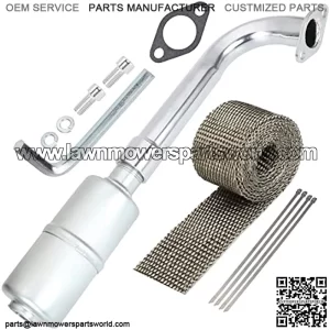 Upgraded Exhaust Pipe Header Muffler Assembly with Heat Shield Tape for Predator 301cc 8hp 420cc 13hp GX240 270 390 Mini Bike Go Kart Golf Cart Mud Boats Racing Lawnmower OHV Clone Small Engine