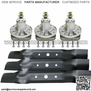 3 BLADES 3 SPINDLES SET 48" DECK FITS JOHN DEERE L130 L120 GY20785 GX20250