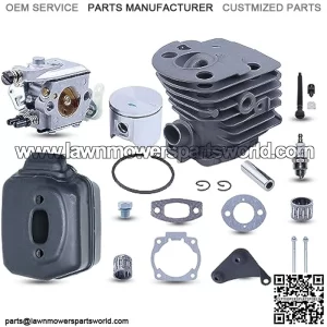 46mm Cylinder Piston Carburetor Muffler Kit For Husqvarna 55 51 Chainsaw Parts, Cylinder, Pin, Ring, Circlip, Muffler, Muffler Bracket, Muffler Gasket, Muffler Bolt w Nut