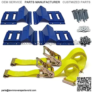 AUTOAlkins Wheel Chock Tie Down Kit, Trailer Tie Down Strap Kit, Heavy Duty Trailer Tie Down System for UTV, ATV, Mower, etc, Wheel Chock & Tie-Down Accessories