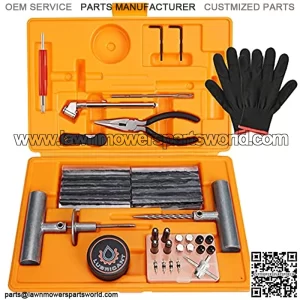 Universal Tire Repair Kit, Heavy Duty Tire Plug Kit & Tire Repair Tools with Tire Pressure Gauge to Fix Punctures and Plug Flats for Car/Motorcycle/Truck/Tractor/Trailer/RV/ATV