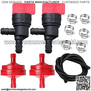 90 Degree 698181 Fuel Shut Off Valve + 1/4 inch Fuel Line Hose +6 Clamps Compatible with 494769 494539 697944 Gas Fuel shutoff valves Lawn Tractors Tecumseh 35857 Lawn Mower.