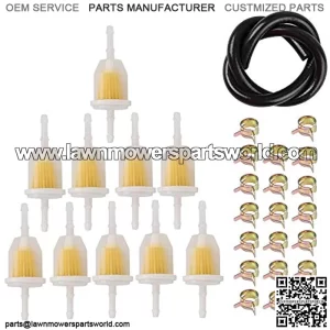 10 pcs 1/4" Fuel Filter + 5 Feet 1/4 Inch Fuel Line + 20 pcs Clamps Gas Inline Fuel Filters for Small Engines Golf Cart Moped Scooter Motorcycle Mni Bike Lawn Mower Weedeater Generators
