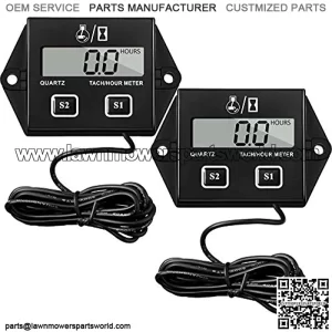 2 Pieces Digital Hour Meter Tachometer Inductive Hour Meter Replaceable Battery Waterproof Tachometer for Lawn Mower Tractor Generator Snowmobile Chainsaw Motorcycle, 2 Stroke, 4 Stroke Small Engine