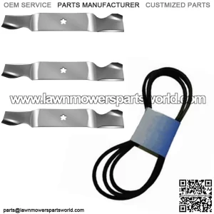 Mower Blade 187256 187254 & Belt 196103 Combo Kit for Craftsman 54"