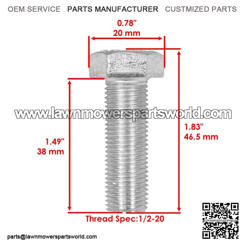 Dixie Chopper 1/2-20 x 1 1/2 Spindle Blade Hex Bolts B-349 & W-201 - Image 2